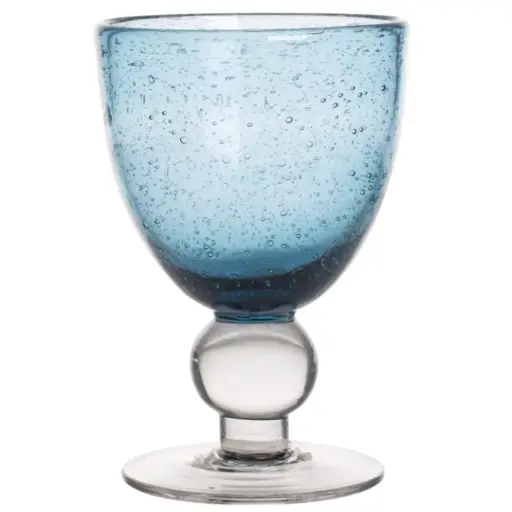 [180793-TT] Artisan Bubble Glass Goblet Blue