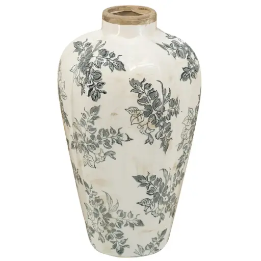 [180862-TT] Floral Ceramic Vase Grey 13.5in