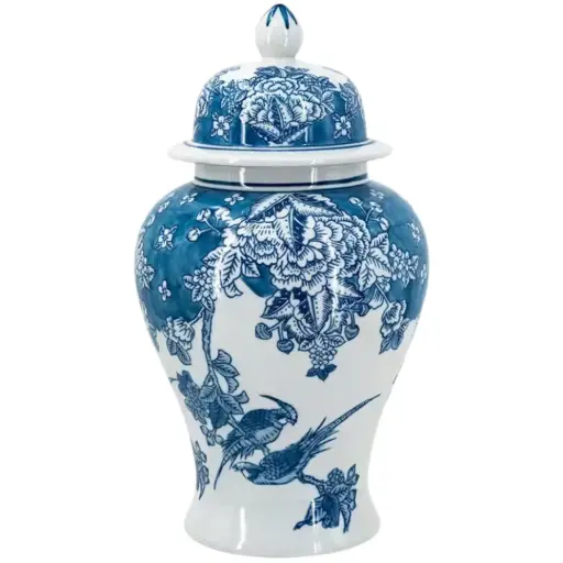 [180874-TT] Floral Blue & White Ceramic Ginger Jar 15in