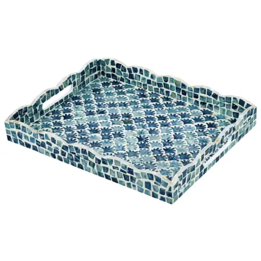 [180881-TT] Blue & White Capiz Tray 16x13in