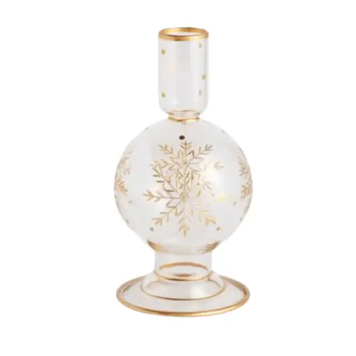 [180953-TT] Etched Snowflake Taper Holder Small 6in