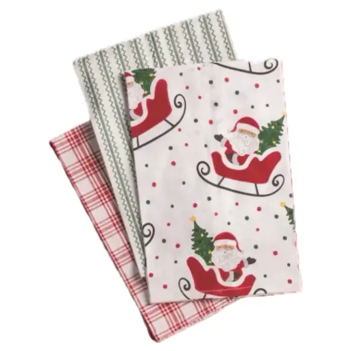 [180955-TT] Gingerbread House Santa in Sled Towel Set 3pc