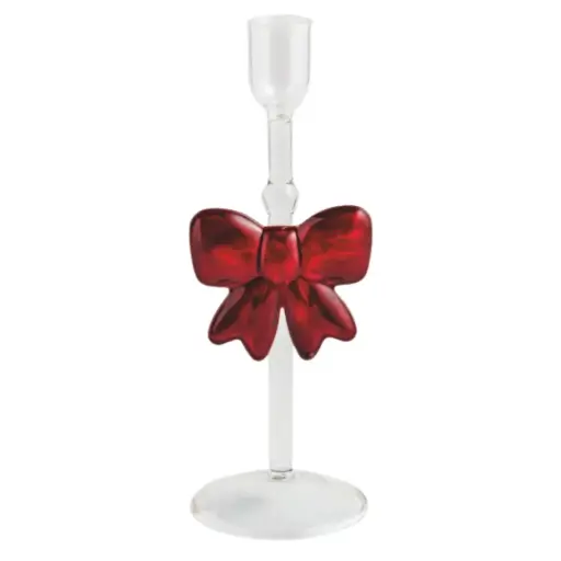 [180957-TT] Glass Taper Holder Bow 7.5in