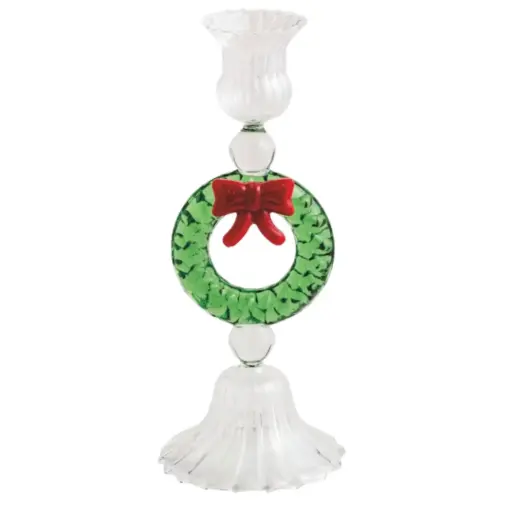 [180959-TT] Glass Taper Holder Wreath 7.5in