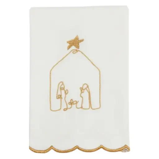 [180961-TT] Gold Christmas Scallop Nativity Christmas Towel