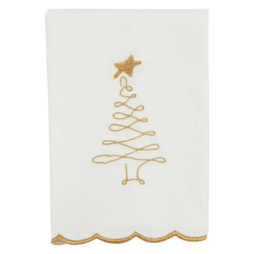 [180962-TT] Gold Christmas Scallop Tree Christmas Towel