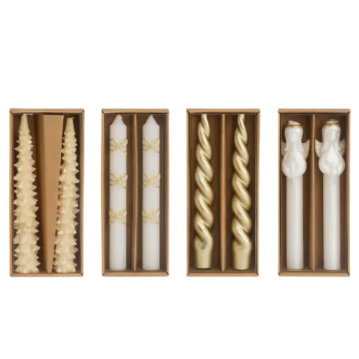 [180963-TT] Gold Christmas Taper Candle Set 2pc Assorted