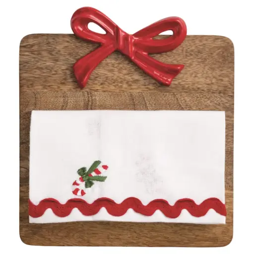 [180982-TT] Red Bow Board & Kitchen Towel Set 2pc 8x8in