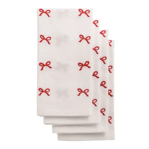 [180984-TT] Red Bow Embroidered Napkin 