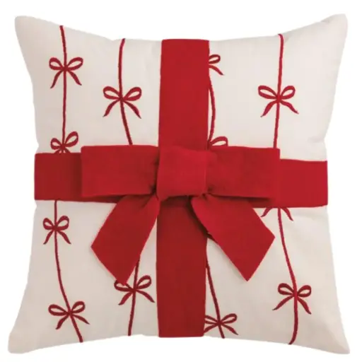 [180985-TT] Red Bow Felted Wool Pillow 18x18in