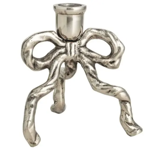 [180990-TT] Silver Bow Taper Candle Holder Large 5.5in