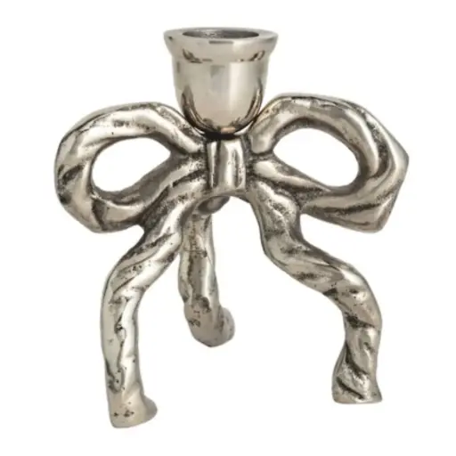 [180991-TT] Silver Bow Taper Candle Holder Small 4.5in