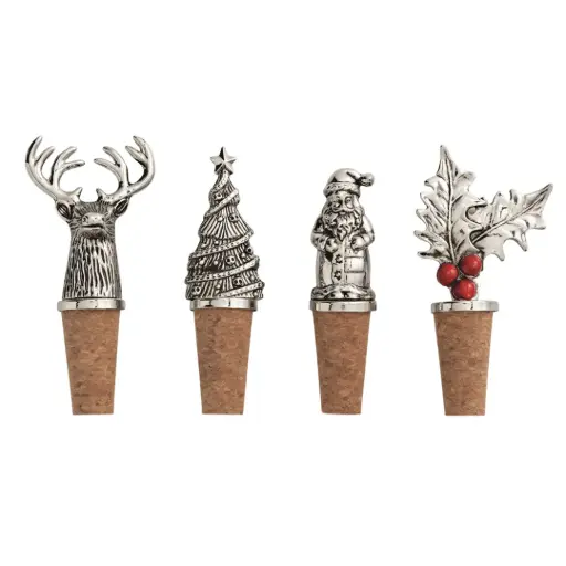 [180992-TT] Silver Christmas Bottle Stopper Assorted