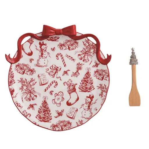 [180993-TT] Toile Bow Cookie Plate Set 12in 2pc