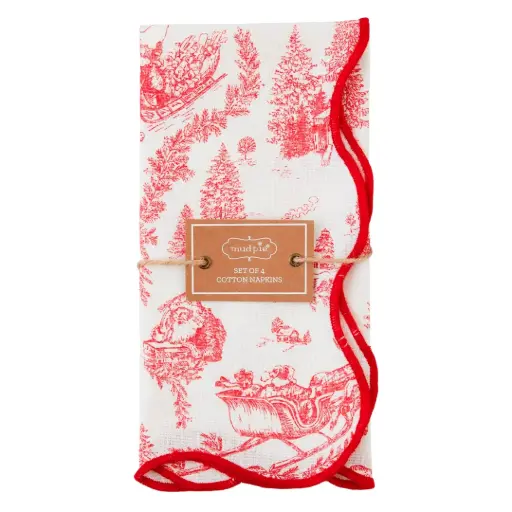 [180995-TT] Toile Dinner Scallop Napkin Red