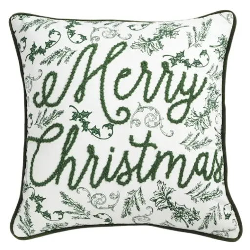 [180997-TT] Toile Pillow Merry Christmas Green 18x18in