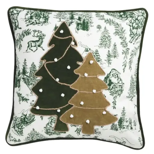 [180998-TT] Toile Pillow Tree Green 18x18in