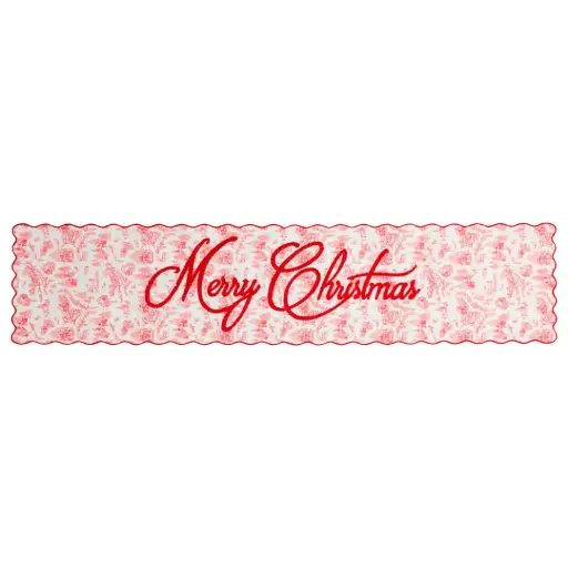 [180999-TT] Toile Runner Merry Christmas Red 16x72in
