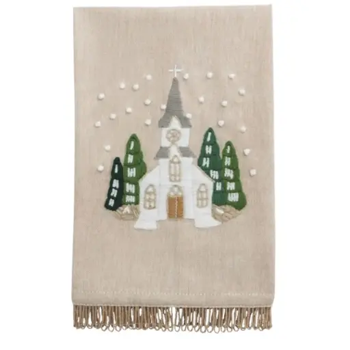 [181001-TT] White Christmas Embroidered Church Towel 