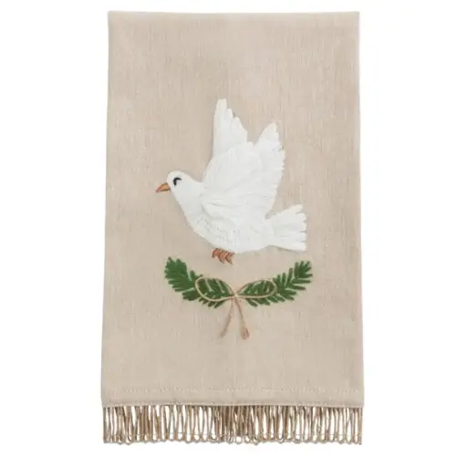 [181002-TT] White Christmas Embroidered Dove Towel 