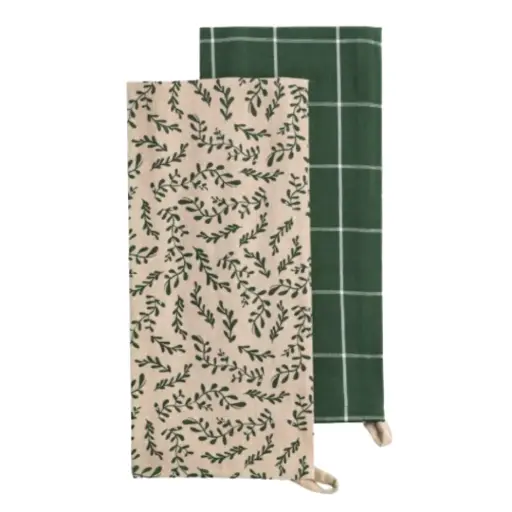 [181007-TT] White Christmas Vine Kitchen Towel Set 2pc
