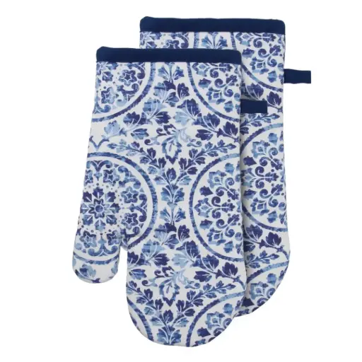 [181022-TT] Medallion Oven Mitt Set Blue 2pc