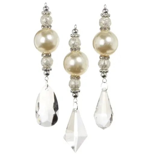 [181041-TT] Crystal Pearl Drop Ornament Assorted 6in