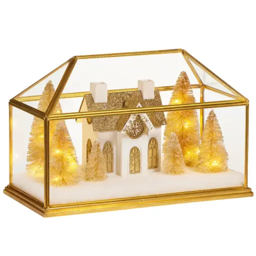 [181062-TT] Lighted House Terrarium Gold 11in