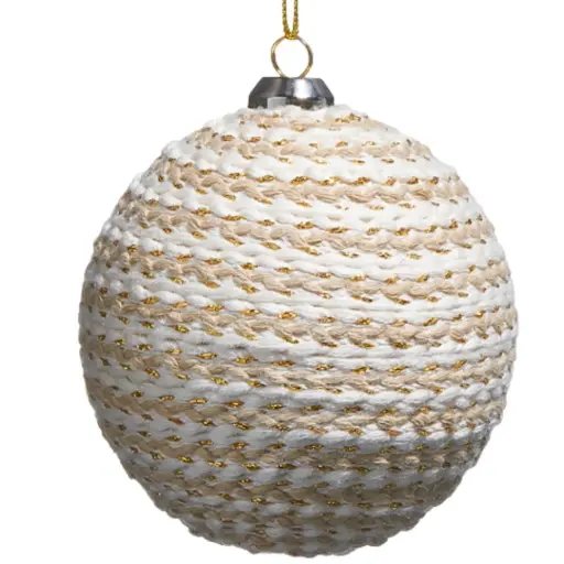 [181069-TT] Rope Ball Ornament Cream and Beige 4in
