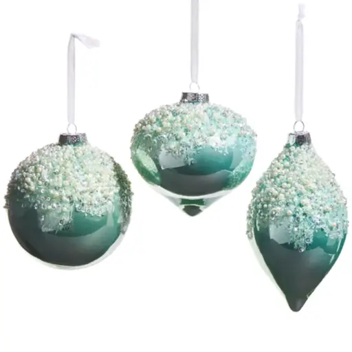 [181072-TT] Pearl Frosted Ornament Assorted Blue 4in