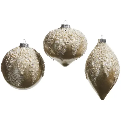 [181073-TT] Pearl Frosted Ornament Taupe Assorted 4in 1pc
