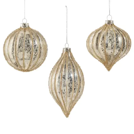 [181076-TT] Mercury Glass Glitter Stripe Ornament Assorted 4in