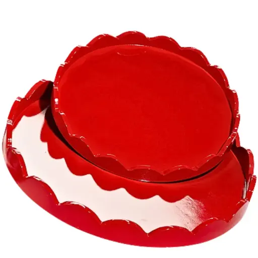 [181104-TT] Round Scallop Tray Red 12in