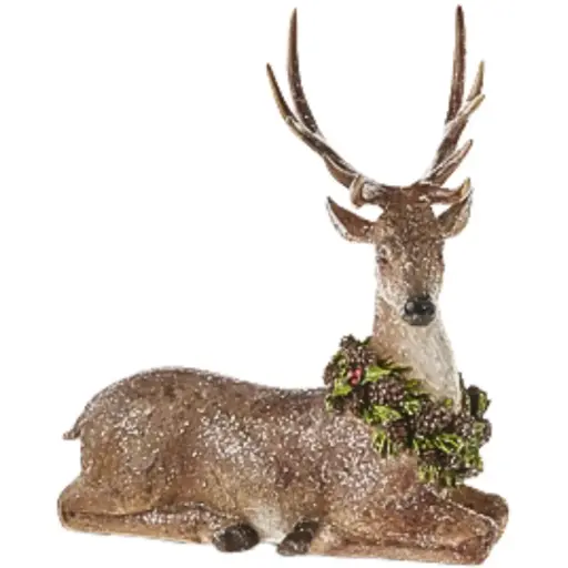 [181106-TT] Glittered Deer with Wreath 12in
