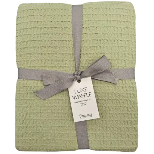 [181600-TT] Luxe Waffle Coverlet Set Sage Queen 3pc