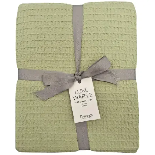 [181601-TT] Luxe Waffle Coverlet Set Sage King 3pc
