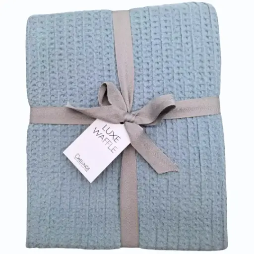 [181604-TT] Luxe Waffle King Coverlet Set Blue