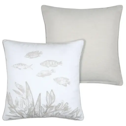 [181656-TT] Azuria Fish Outdoor Pillow White 18x18in