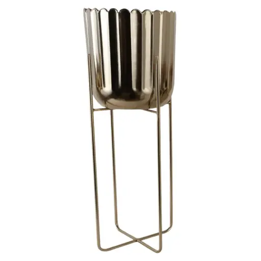 [182209-TT] Scallop Metal Planter on Stand Gold 27in