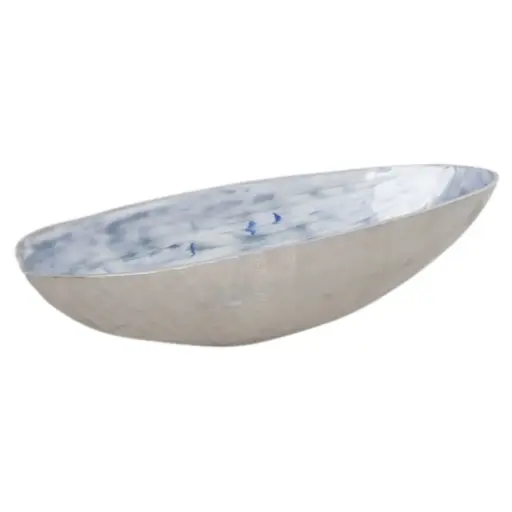 [182187-TT] Oval Metal Bowl with Blue Enamel 23in