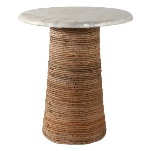 [182196-TT] Capiz Top Woven Base Accent Table 