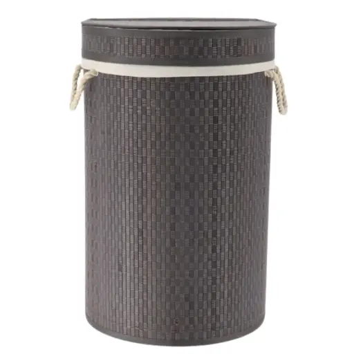 [182350-TT] Bamboo Laundry Basket Round Grey 67L