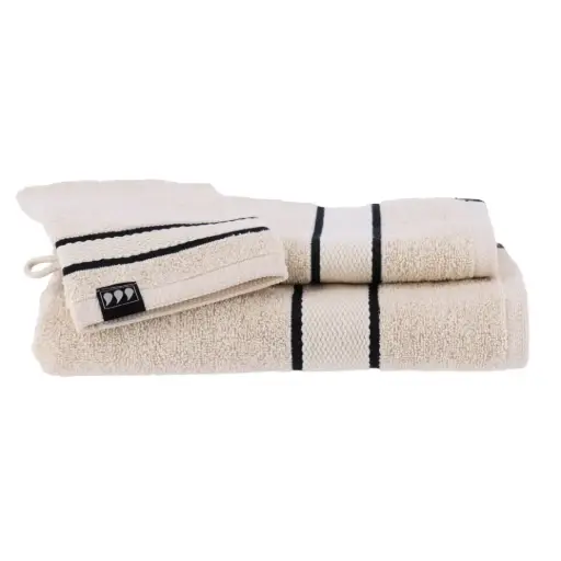 [182361-TT] Contrast Stitch Towel Set Ivory Black 3pc