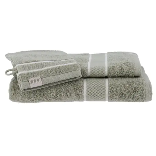 [182362-TT] Contrast Stitch Towel Set Sage Green 3pc
