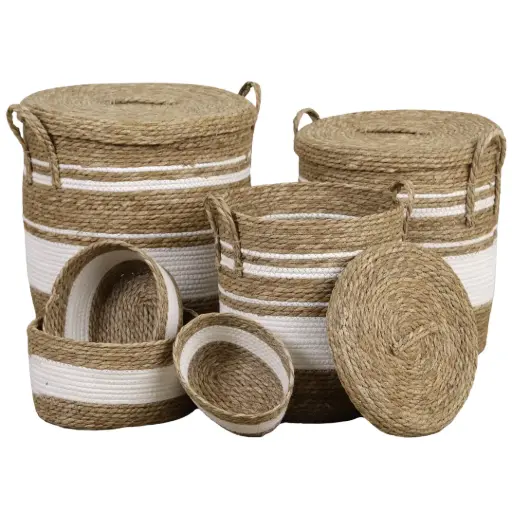 [182369-TT] Laundry Basket Storage Set Natural 6pc