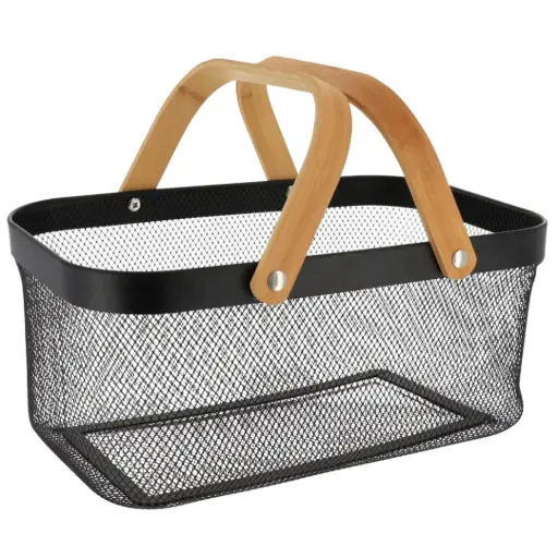 [182370-TT] Metal Mesh Basket Black 15in