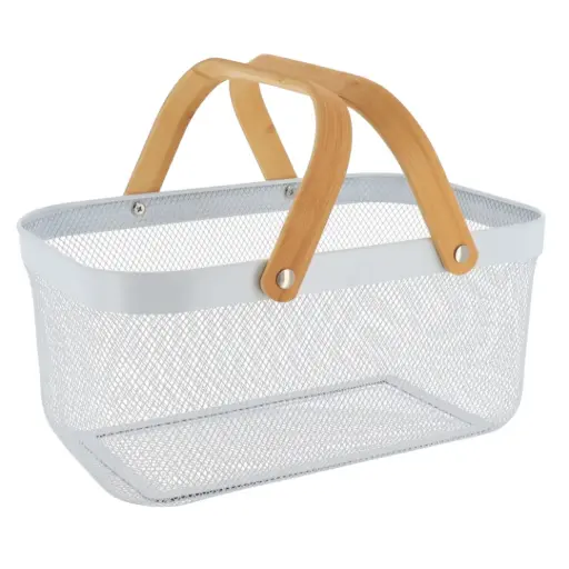 [182376-TT] Metal Mesh Basket White 15in