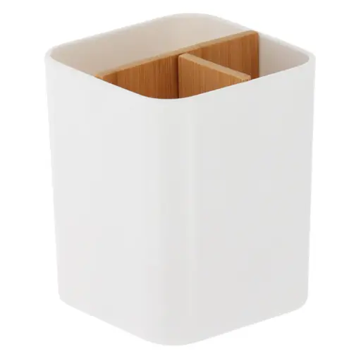 [182379-TT] Plastic Bamboo 3 Compartment Organizer White