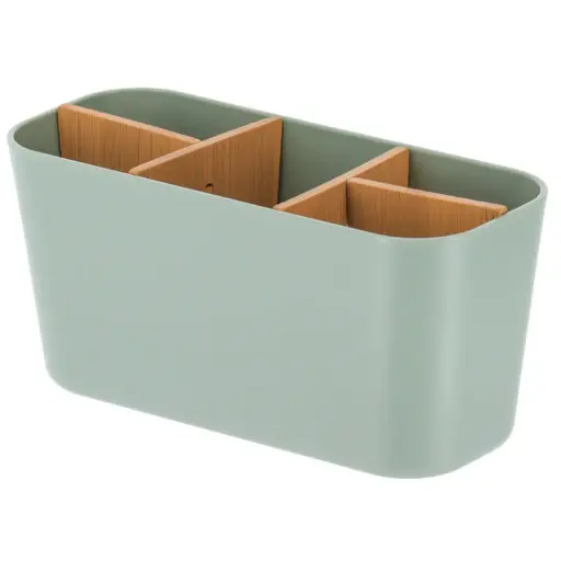 [182380-TT] Plastic Bamboo 5 Compartment Organizer Green