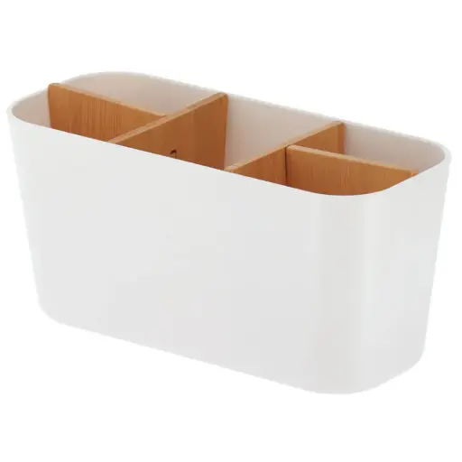 [182381-TT] Plastic Bamboo 5 Compartment Organizer White